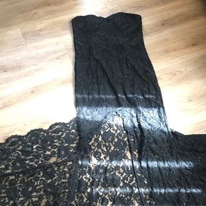 Le chateau black mini w/ lace floor length overlay